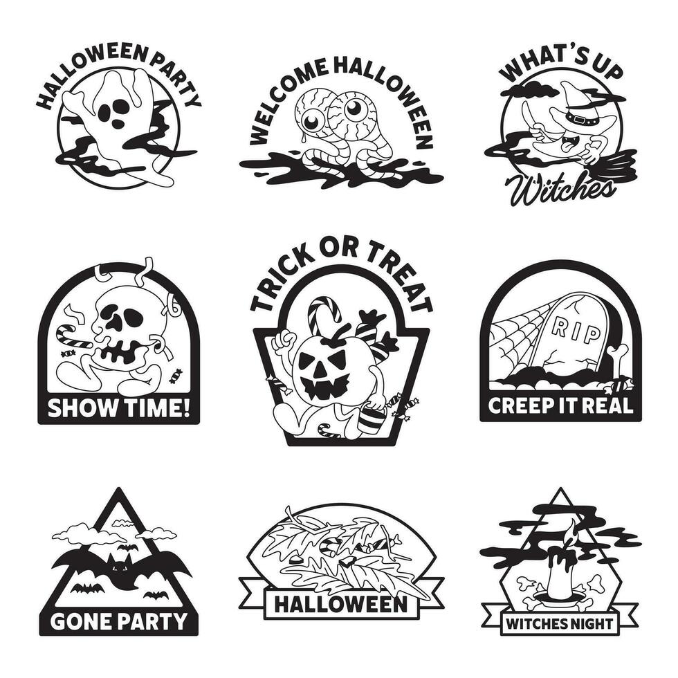 Badges collection set for halloween celebration good for social media content, print base application and merchandise. vector