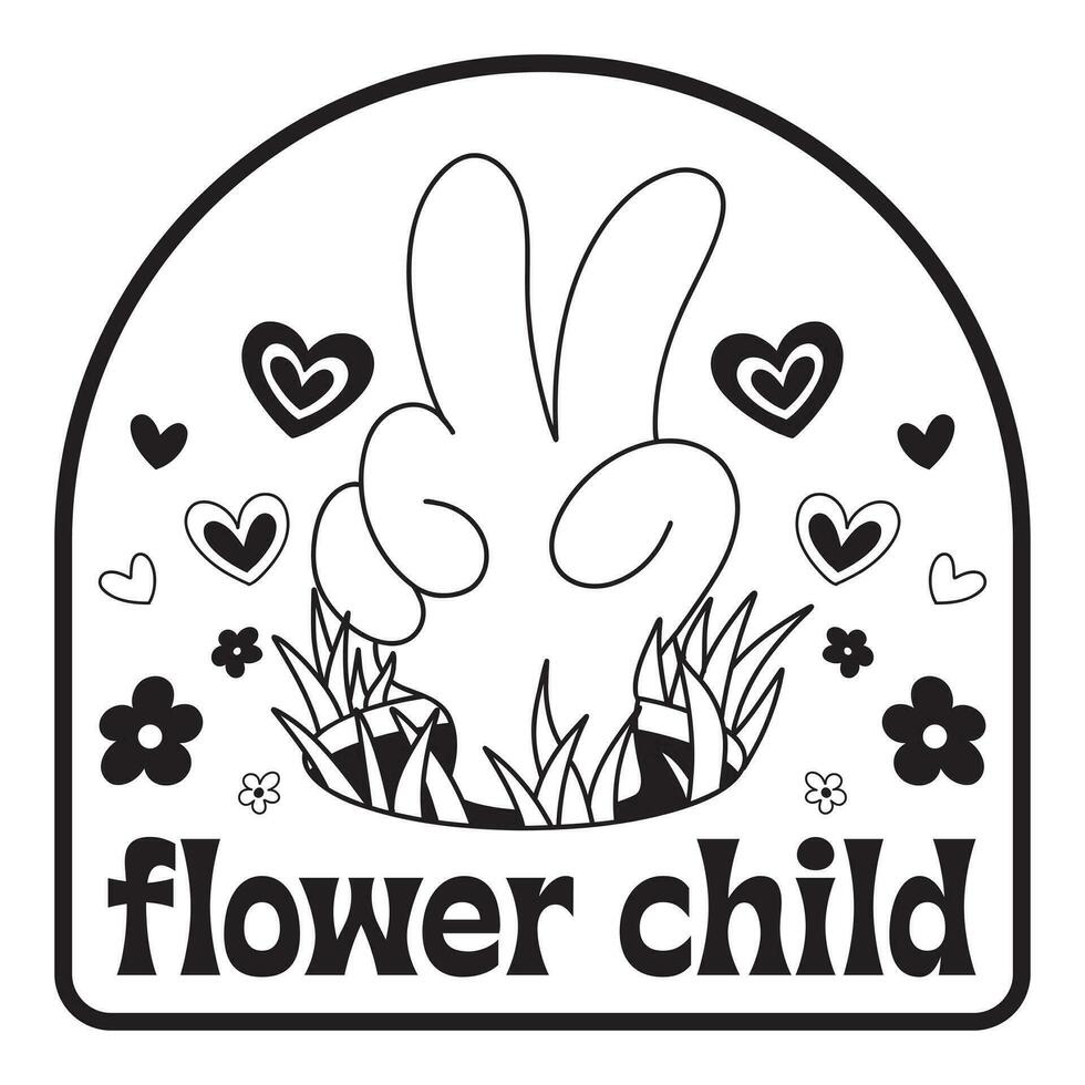 Retro hand drawn groovy badges hippy badges vector illustration