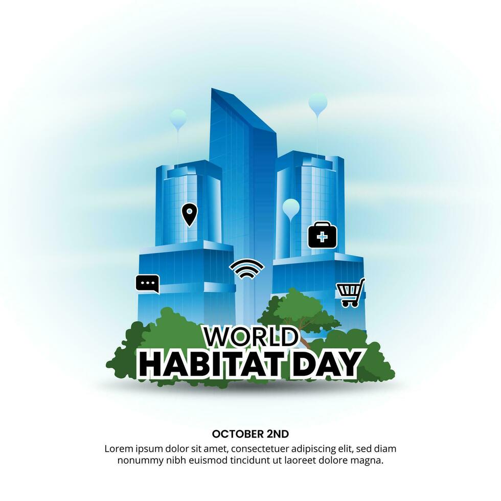 Square World Habitat Day background with modern buildings and a good environment vector