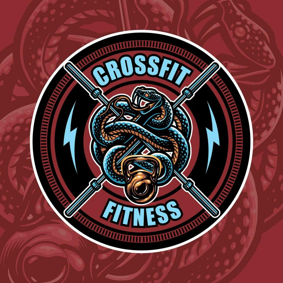 crossfit gym fitness snake mascot round badge logo design vector