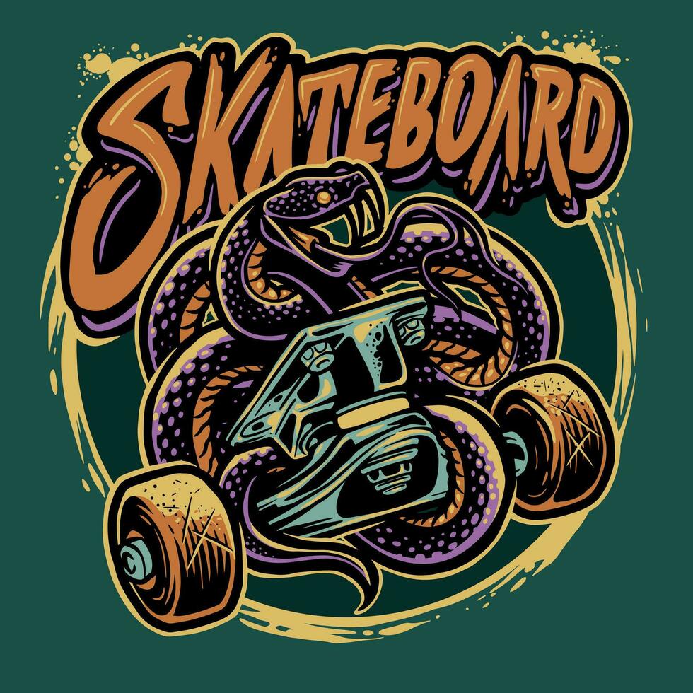 snake mascot skateboard badge design logo vector