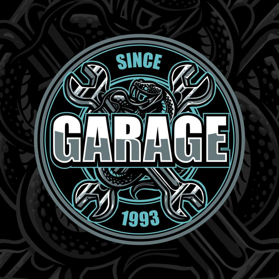 Garage Badge Design Logo Custom Motocycle Snake Mascot vector
