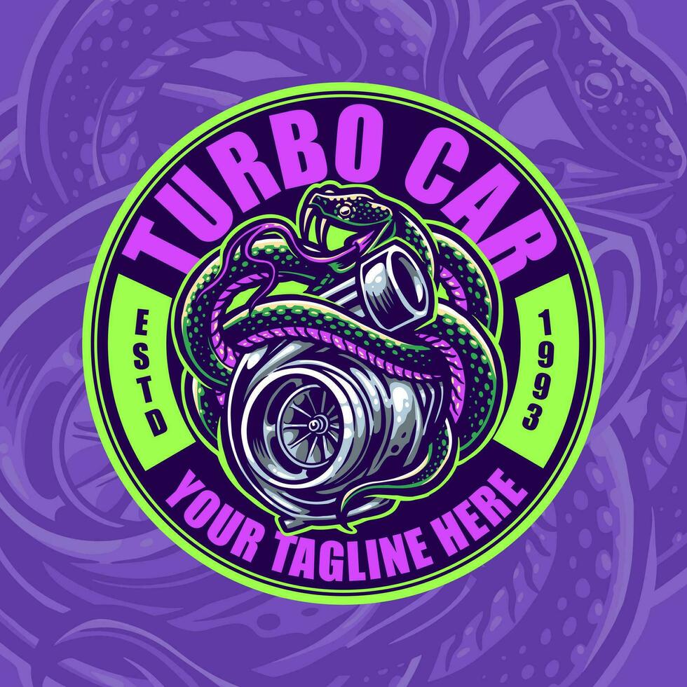 Snake Mascot Turbo Car Badge Logo Design vector