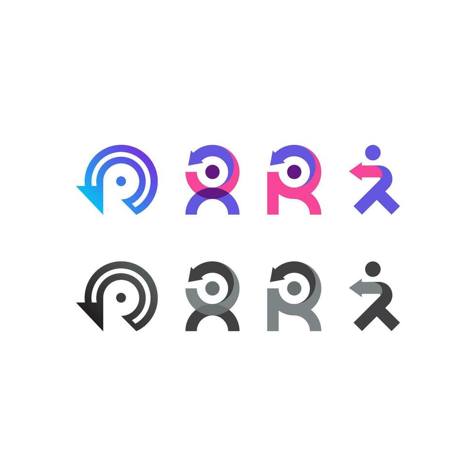 A set of logo monograms forming the letter R. vector