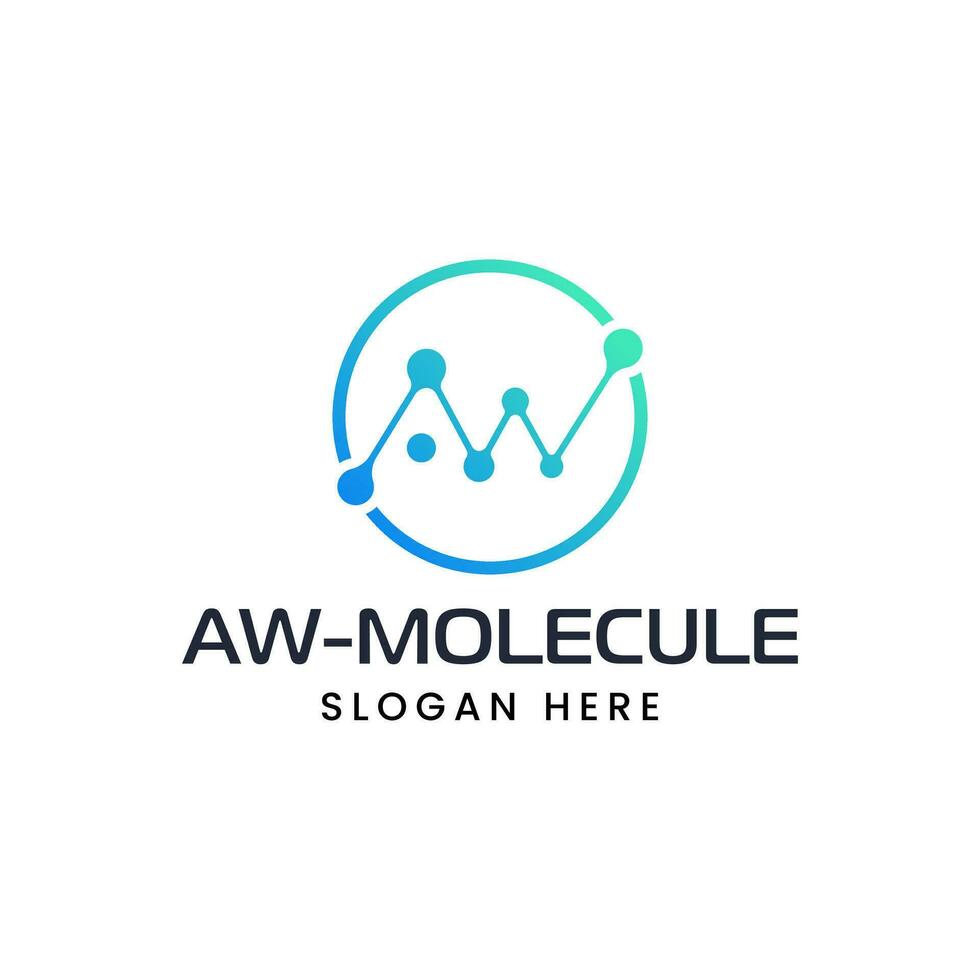 minimalis y moderno aw molécula logo. vector