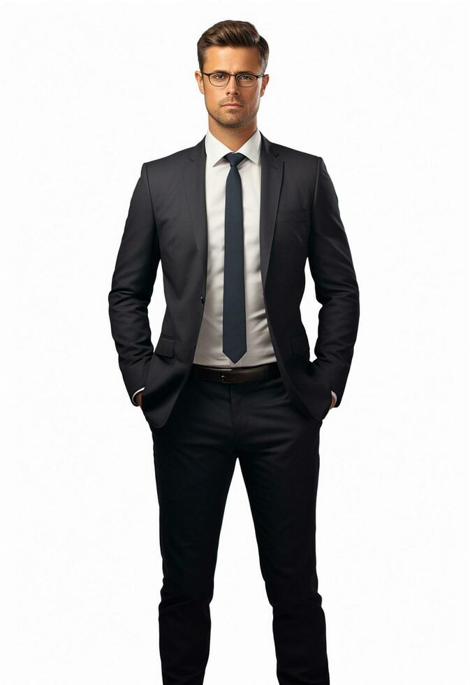 Ai generative Business man in a suit white transparent background photo