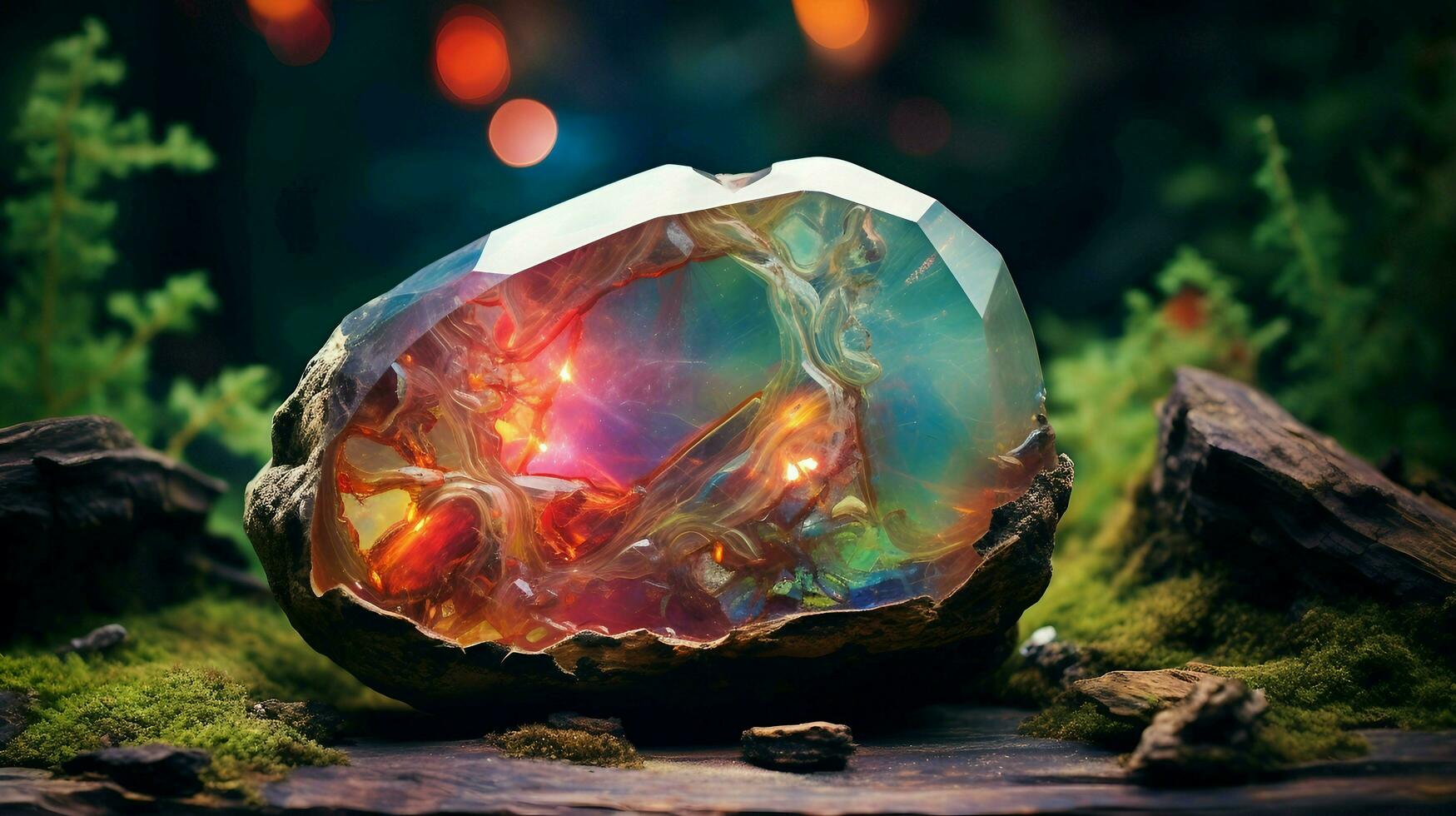 Colorful opal gemstone with bokeh background AI Generated photo