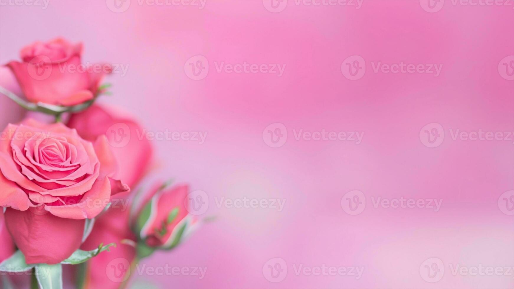 Rose of pink color on blurred background. Copy space for text. Mock up template. AI Generative photo