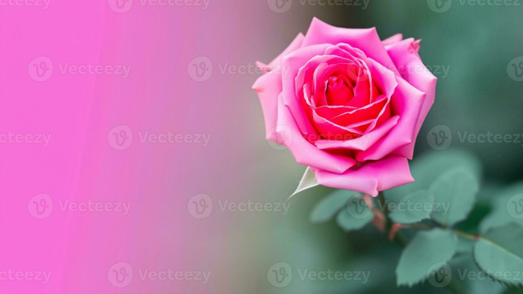 Rose of pink color on blurred background. Copy space for text. Mock up template. AI Generative photo