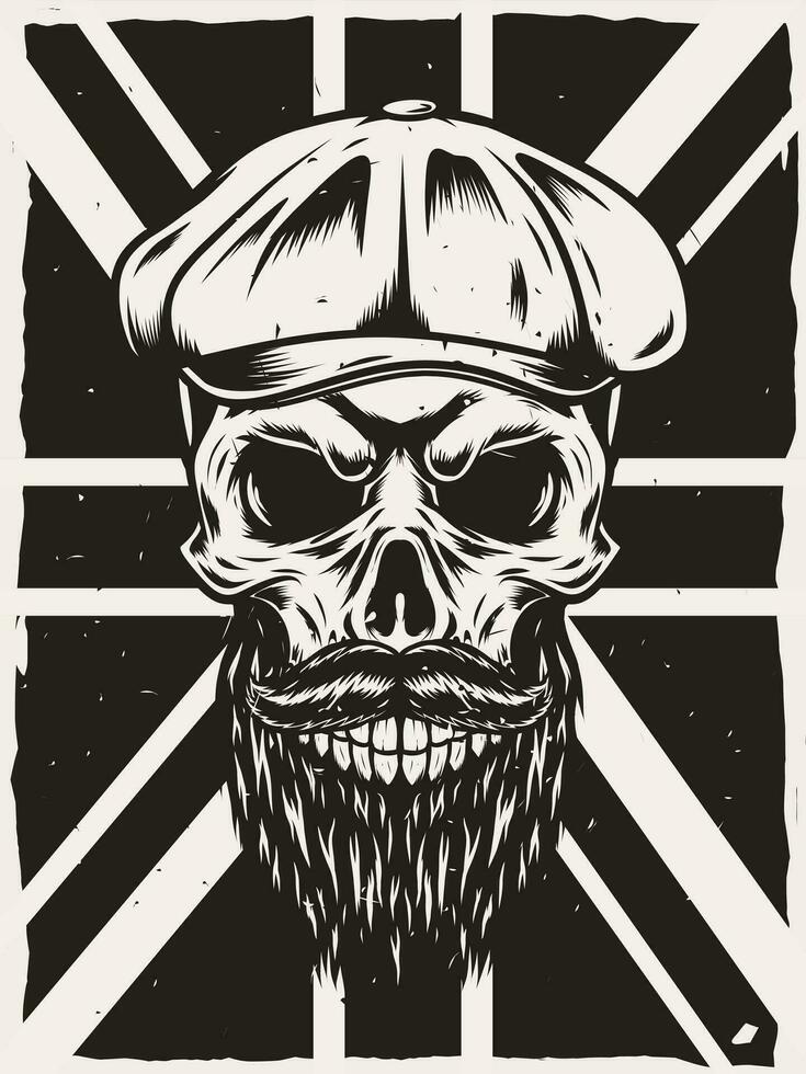skull poster with union jack flag background vector