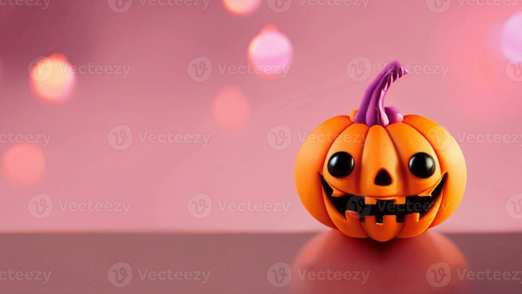 Halloween cute pumpkin on pink bokeh effect background. Ai Generative. photo