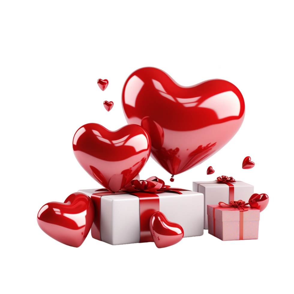 Valentines day white gift boxes with red hearts ai generative png