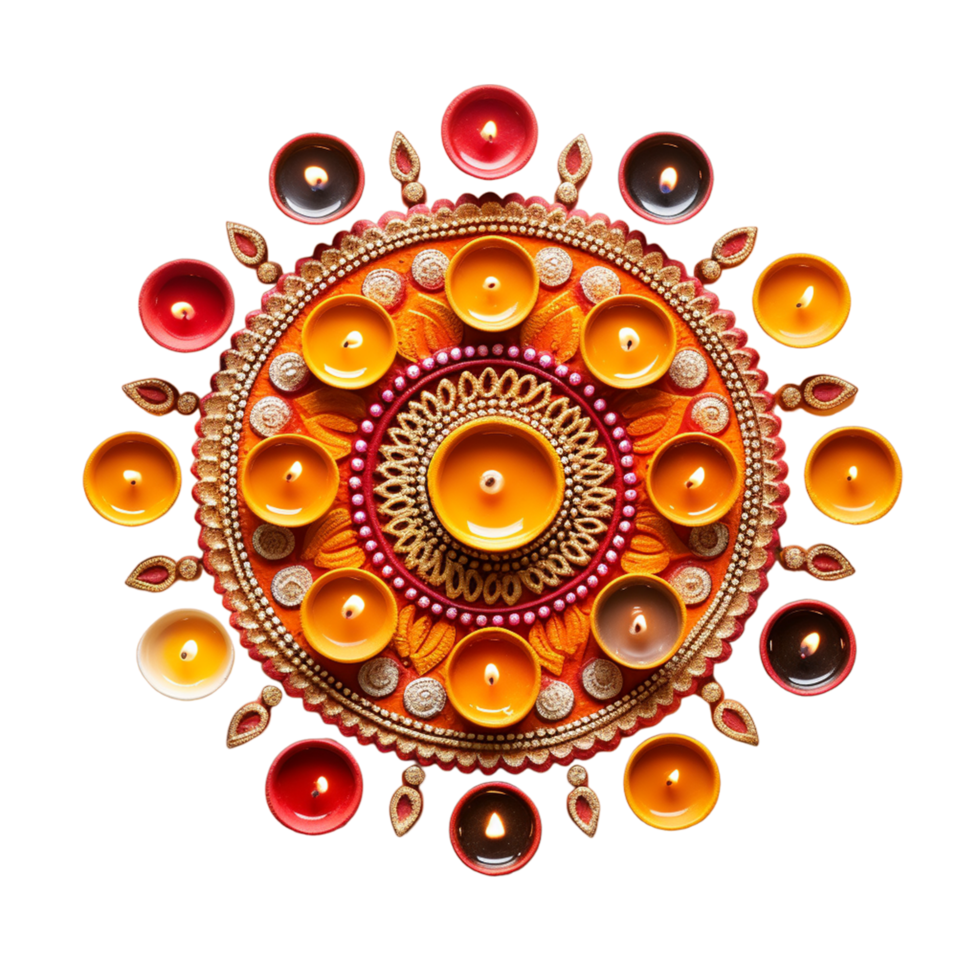 Diya zündete Lampen auf Rangoli Diwali Feier Konzept png