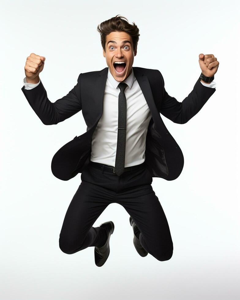 ai generative photo business man super excited on white background