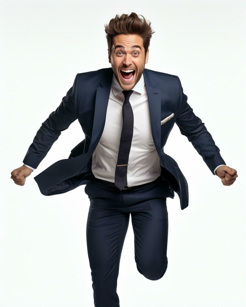 ai generative photo business man super excited on white background