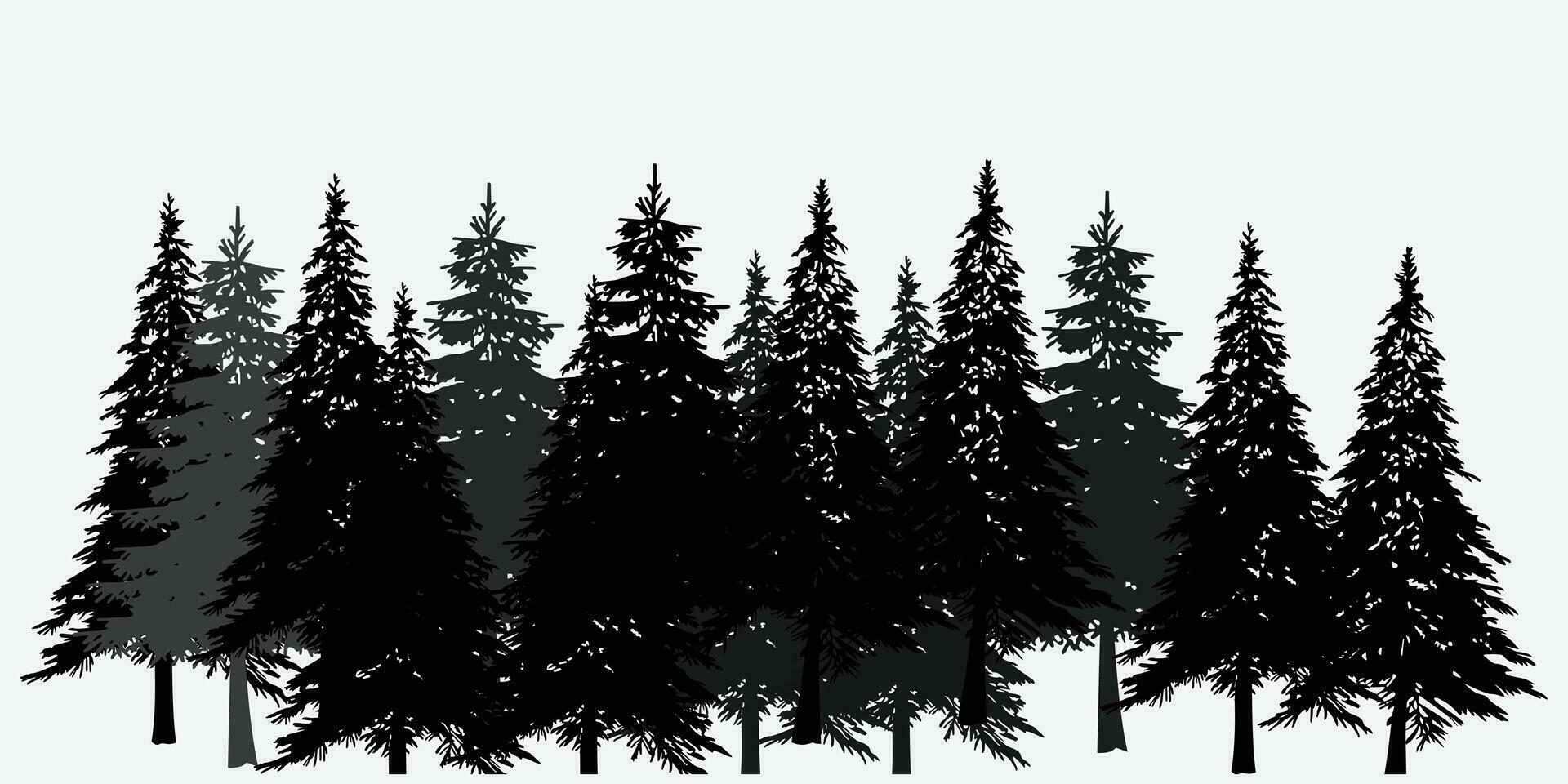 pine trees Vector collection, Nature silhouette landscape, Spring forest pine trees.