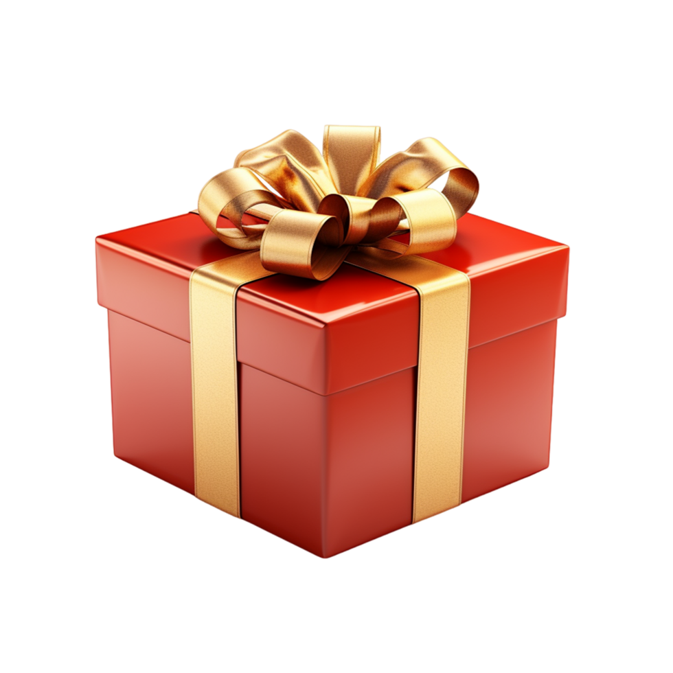 Weihnachten rot Geschenk Box mit golden Band Bogen ai generativ png