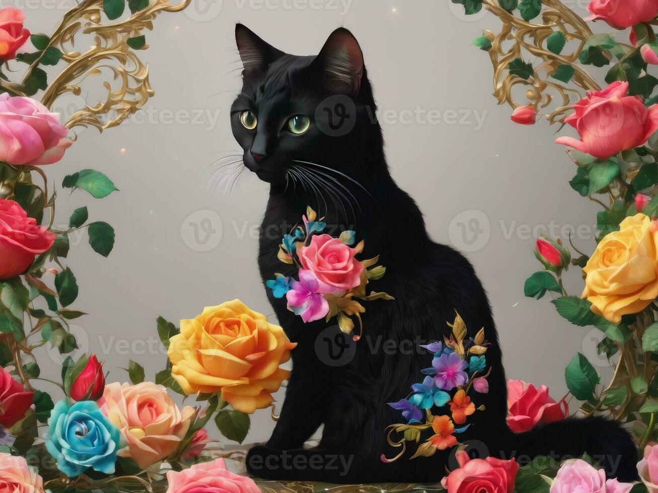 Cute cat with beautiful background creative AI design. photo