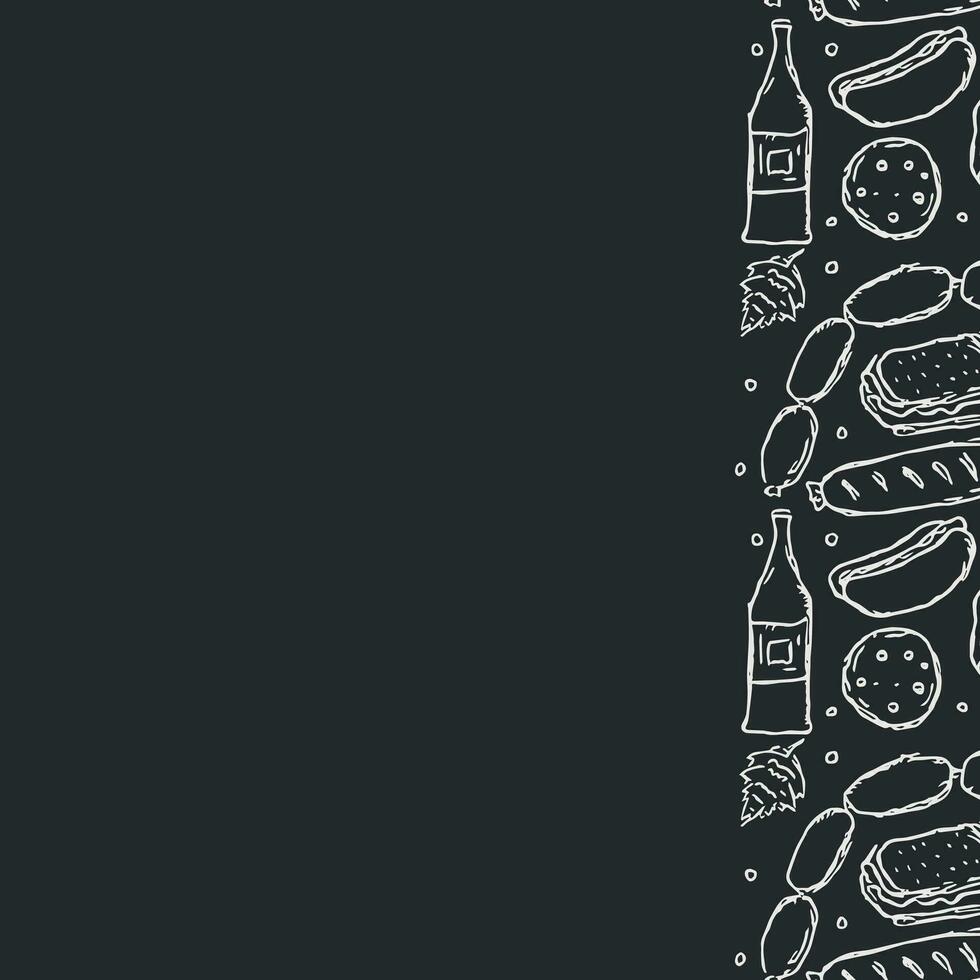 Oktoberfest frame with place for text. Doodle oktoberfest background with beer and meet. vector