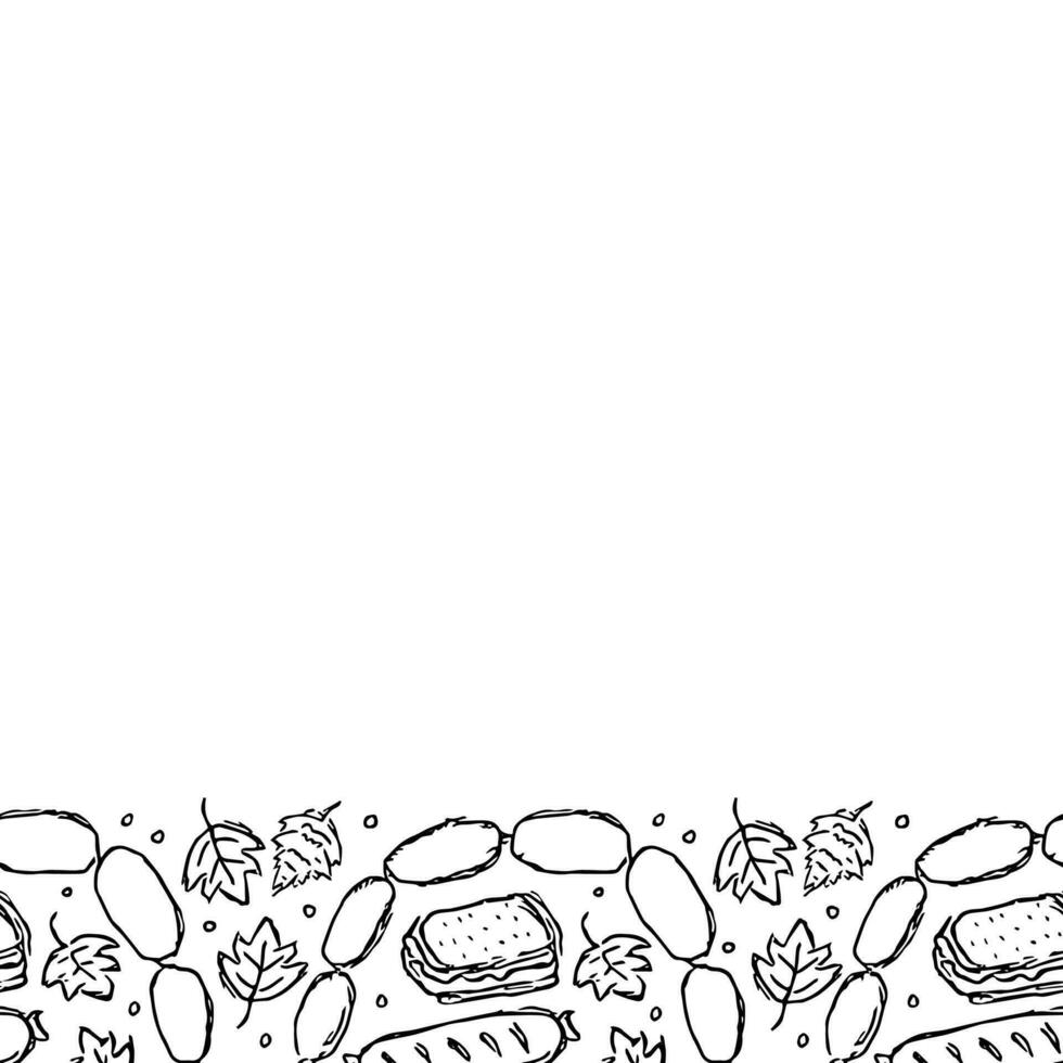 Oktoberfest frame with place for text. Doodle oktoberfest background with beer and meet. vector