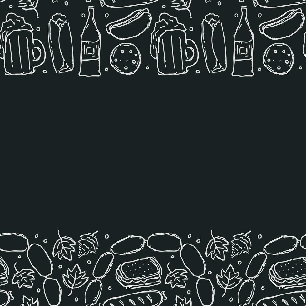Oktoberfest frame with place for text. Doodle oktoberfest background with beer and meet. vector