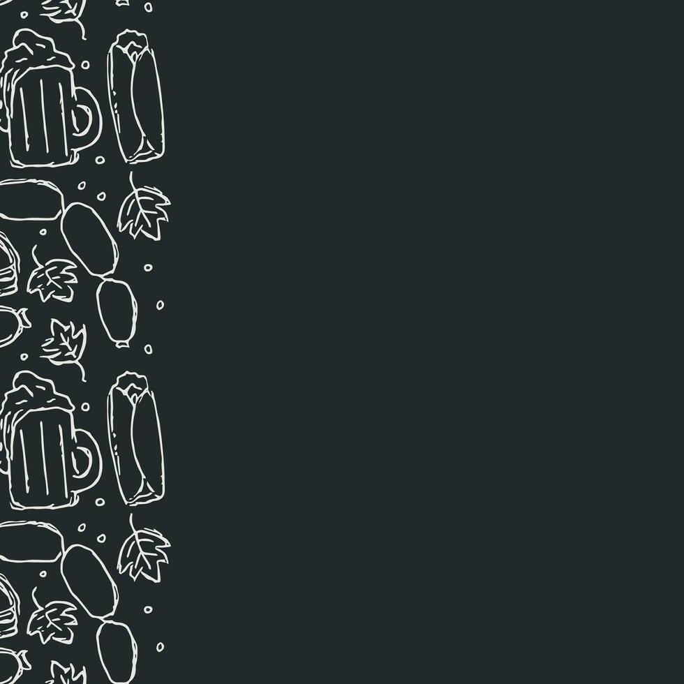 Oktoberfest frame with place for text. Doodle oktoberfest background with beer and meet. vector