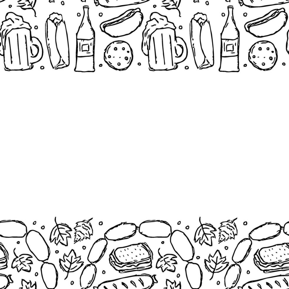 Oktoberfest frame with place for text. Doodle oktoberfest background with beer and meet. vector