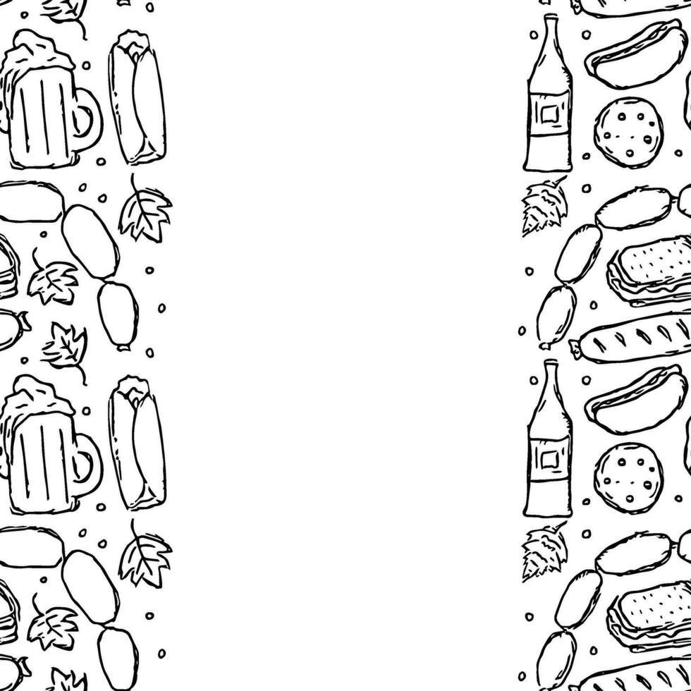 Oktoberfest frame with place for text. Doodle oktoberfest background with beer and meet. vector