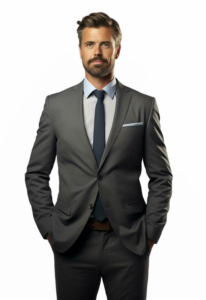 Ai generative Business man in a suit white transparent background photo