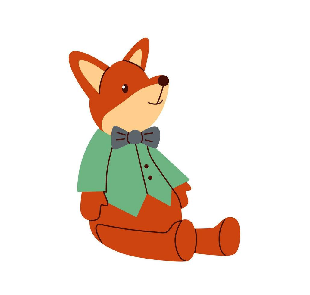 Cute fox cub, plush toy for boys and girls. Flat vector illustration.