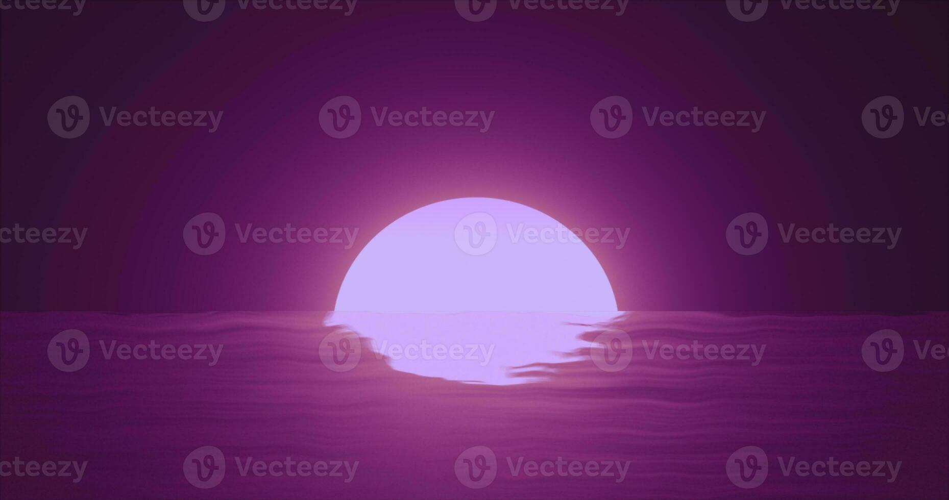 Abstract purple moon over water sea and horizon with reflections background photo