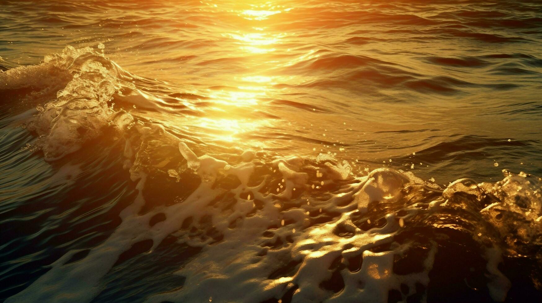 Close up of sea waves crashing with the sparkling reflection of the sun AI Generated photo