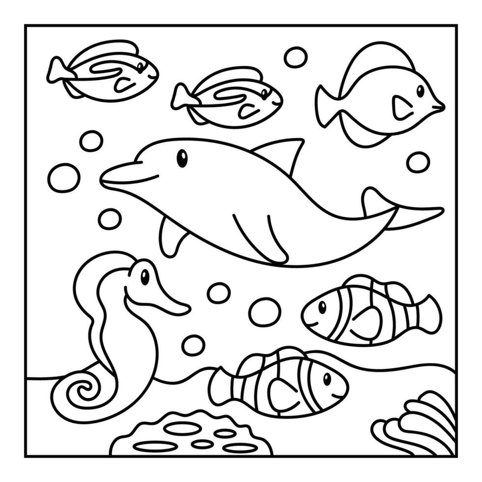 Hand drawn Coloring Book Under the Sea Animal Illustration vector