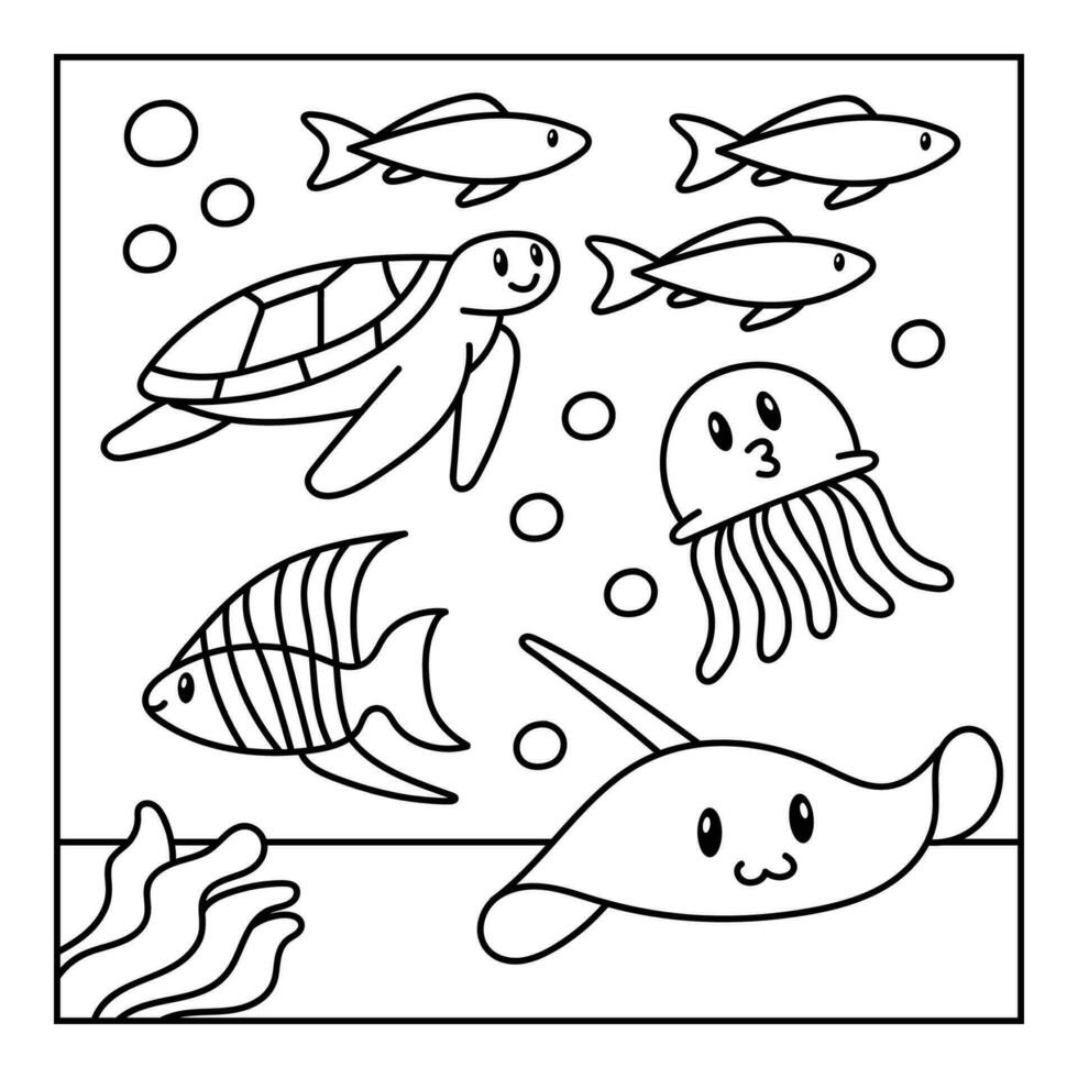 Hand drawn Coloring Book Under the Sea Animal Illustration vector
