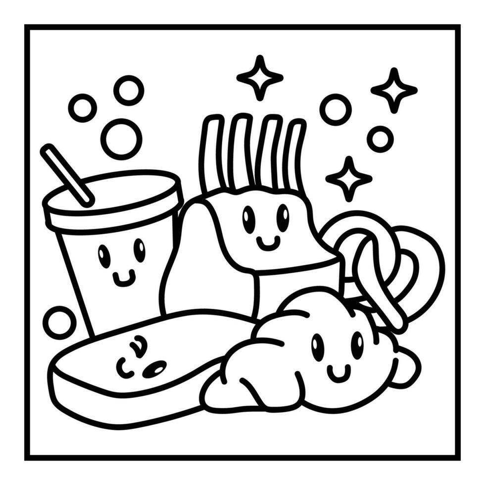 Fast Food Illustration Coloring Page vector