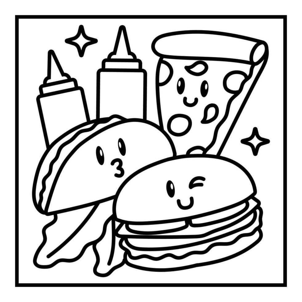 Fast Food Illustration Coloring Page vector