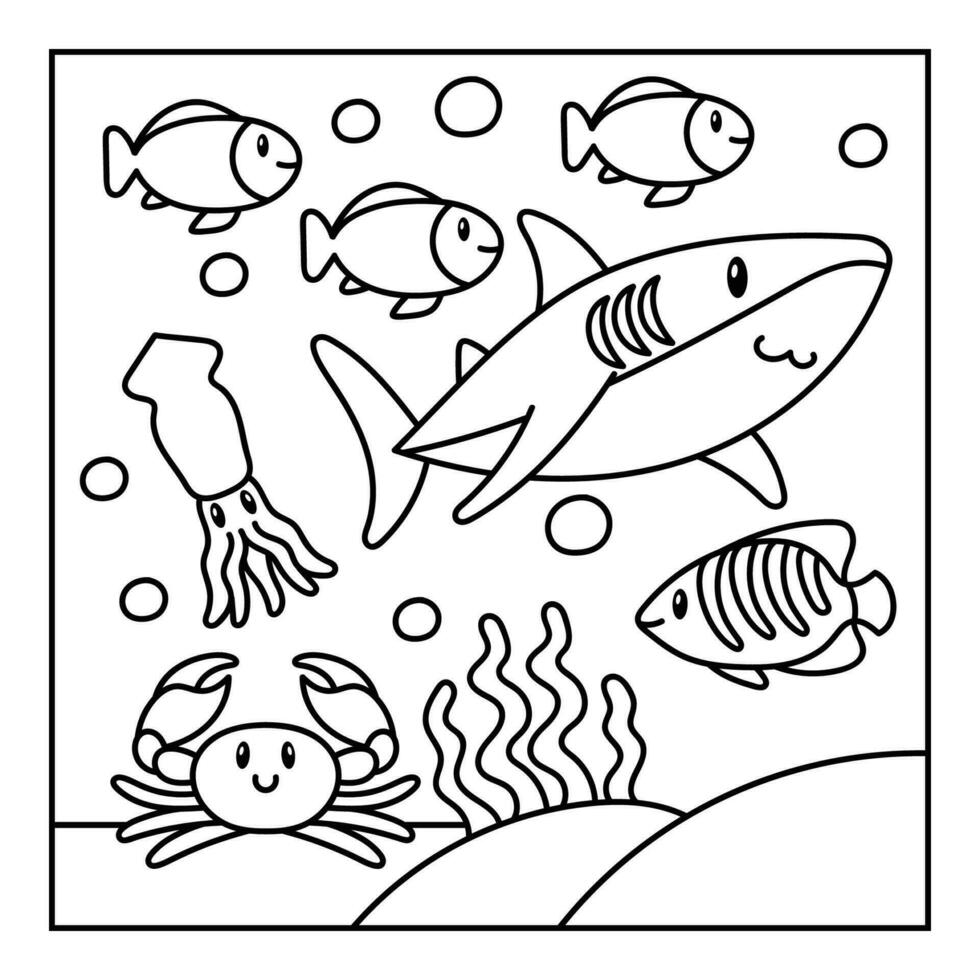 Hand drawn Coloring Book Under the Sea Animal Illustration vector