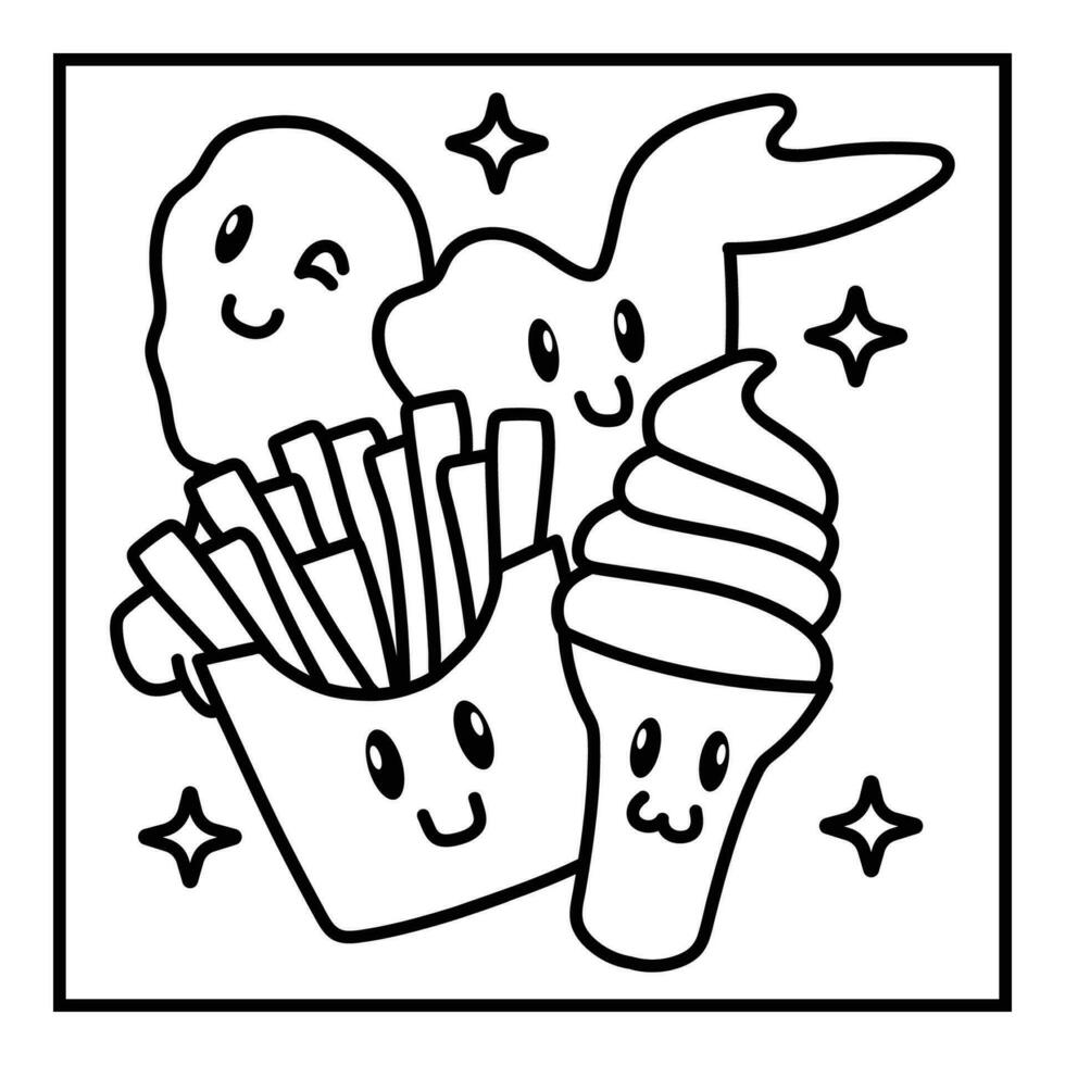 Fast Food Illustration Coloring Page vector