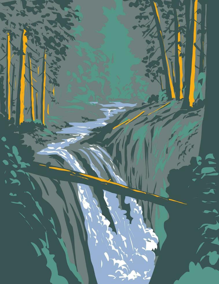 Sol Duc Falls on Soleduck River Olympic National Park Washington State WPA Poster Art vector