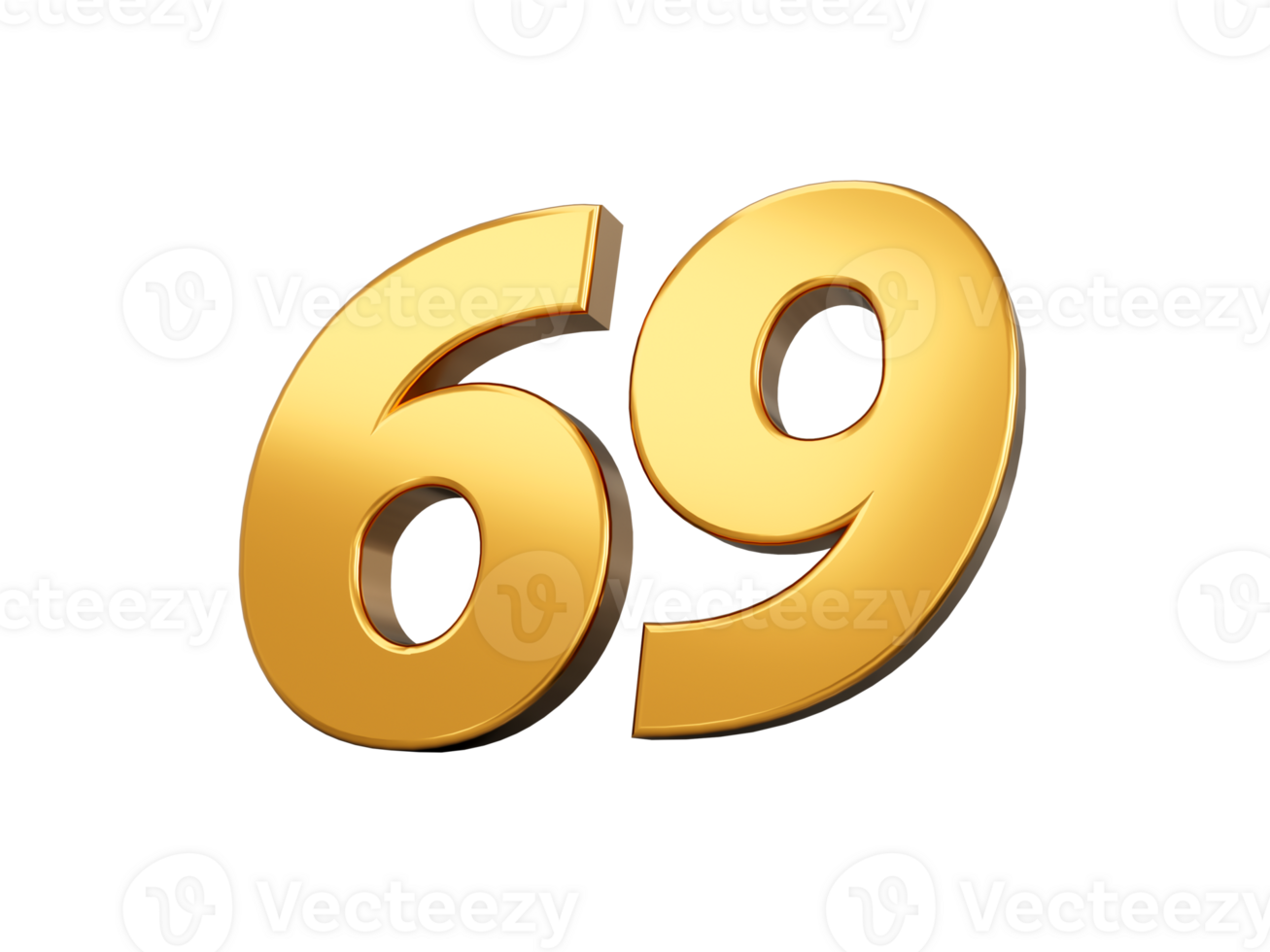 Gold number 69 Sixty nine shiny 3d number made of gold 3d illustration png