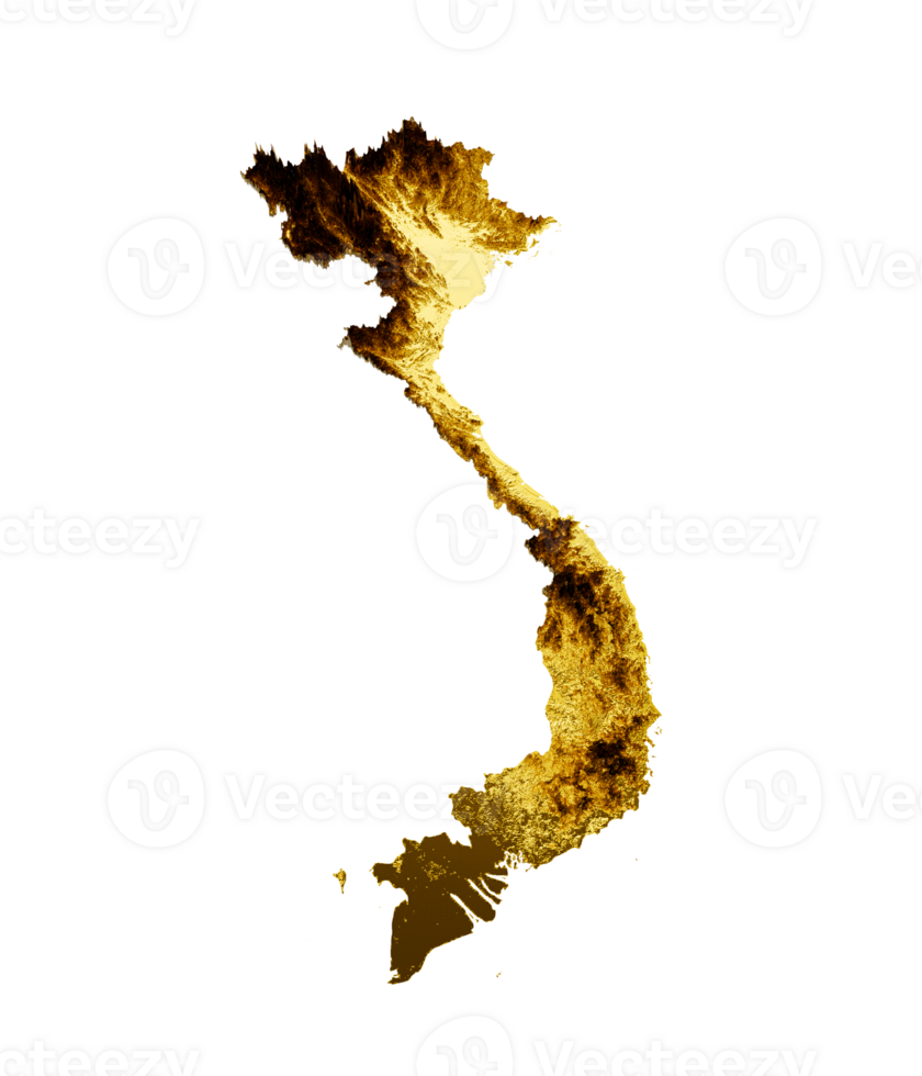 Vietnam Map Golden metal Color Height map 3d illustration png