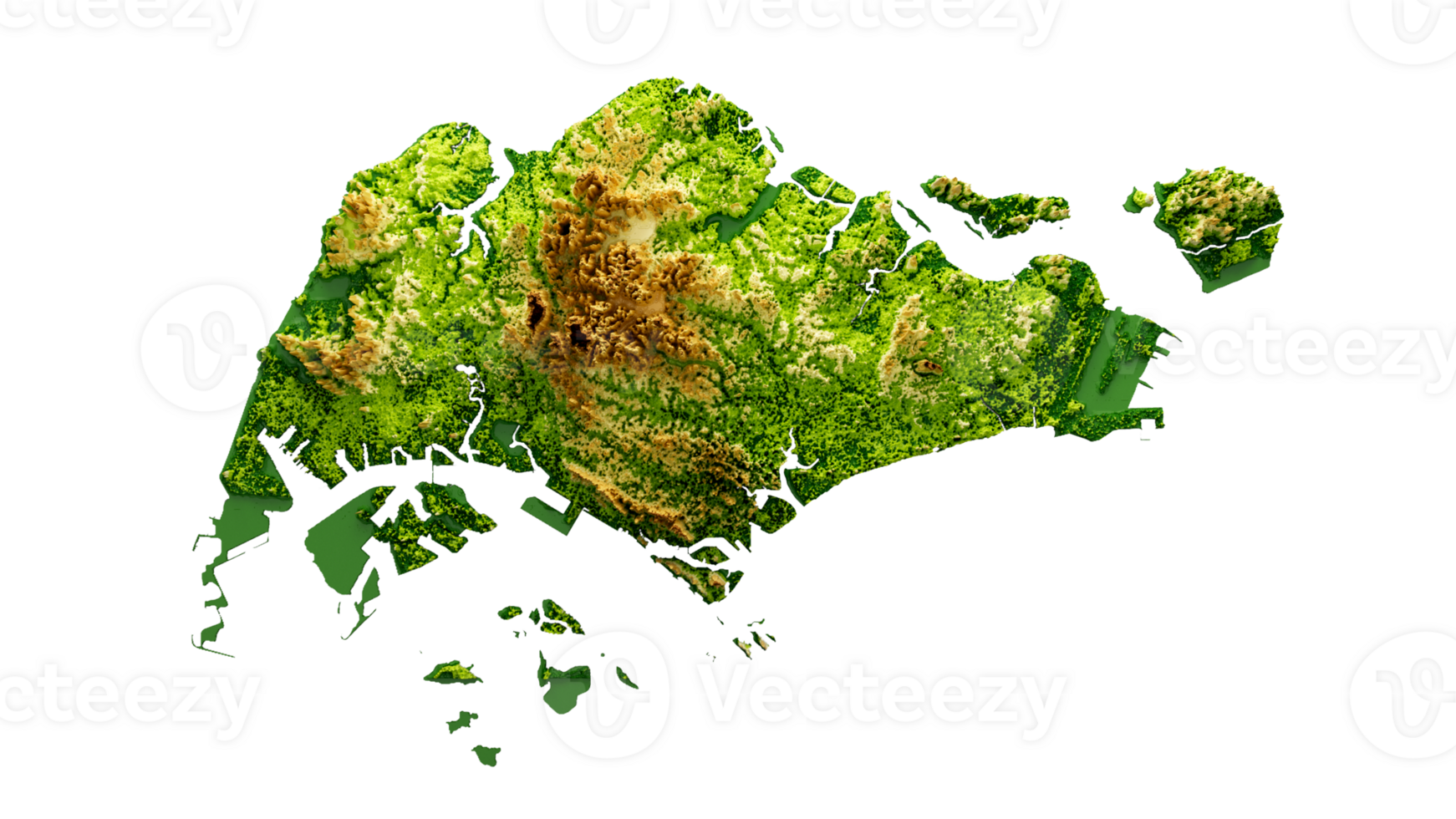 Singapore Map Shaded relief Color Height map 3d illustration png