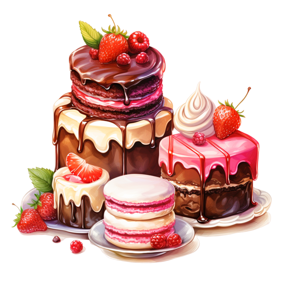 Set of beautiful cakes and cupcakes Ai Generative png
