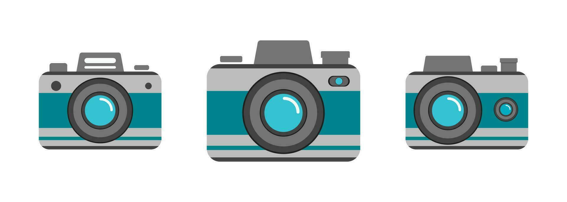 Camera icon set. Colored flat style vector design