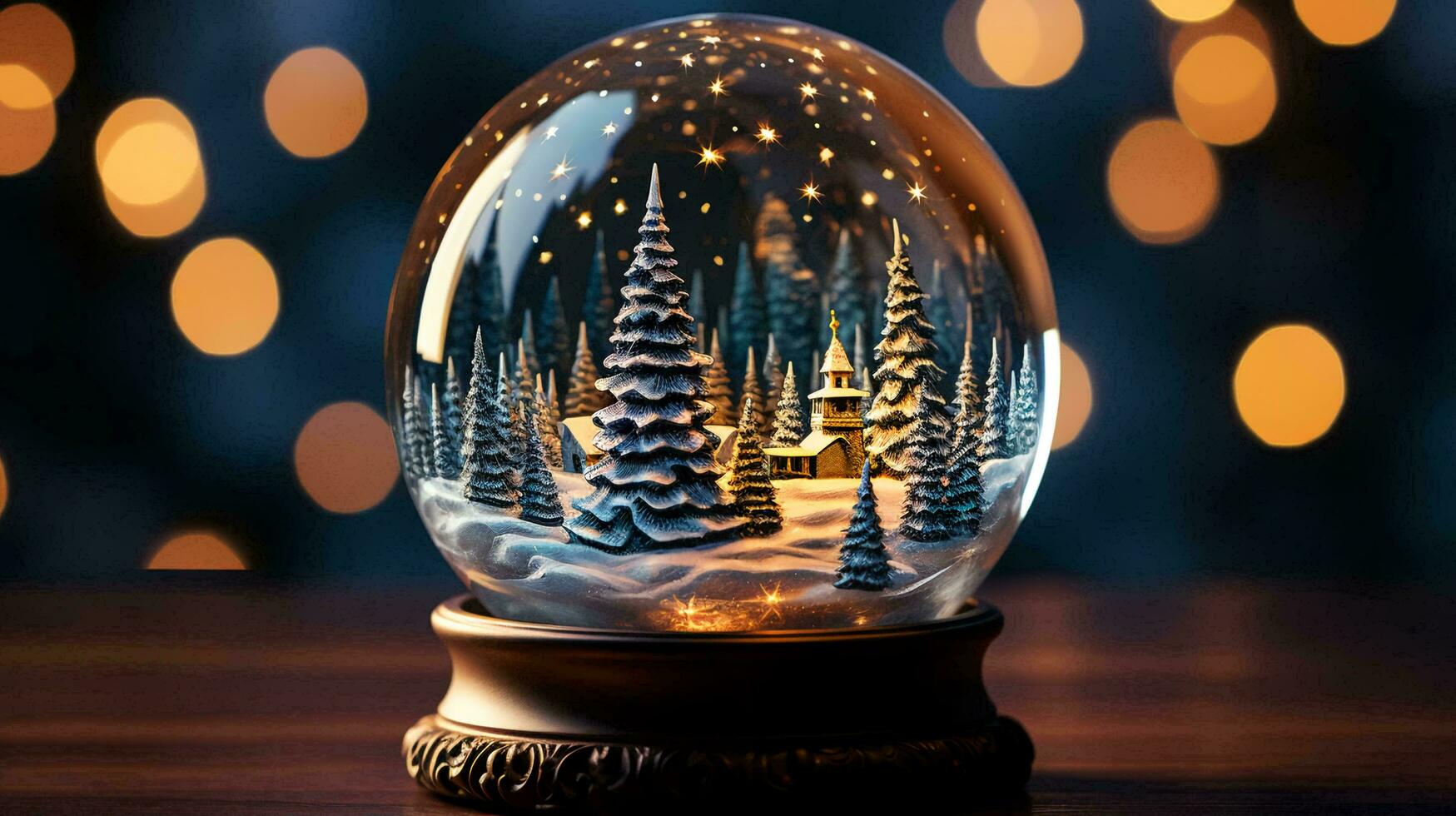 Glass ball with snow and Christmas tree for the New Year and Christmas holiday photo