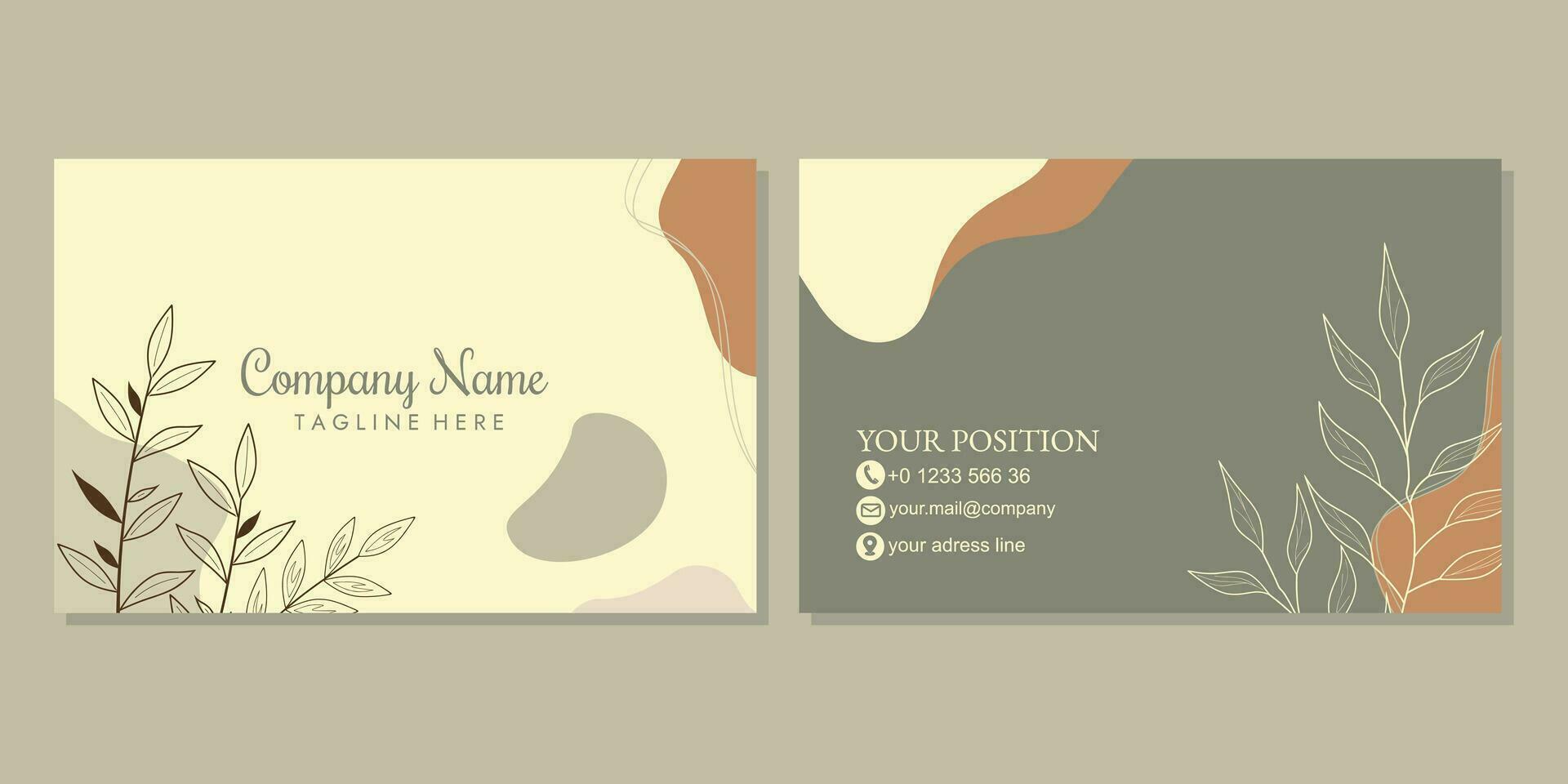 cute and beautiful business card template with hand drawn floral pattern. landscape orientation for identity cards, business card, thank you cards, covers, invitations. vector