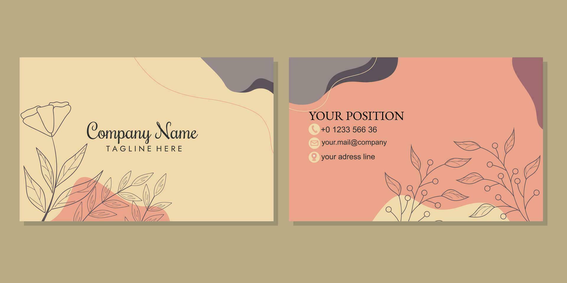 cute and beautiful business card template with hand drawn floral pattern. landscape orientation for identity cards, business card, thank you cards, covers, invitations. vector