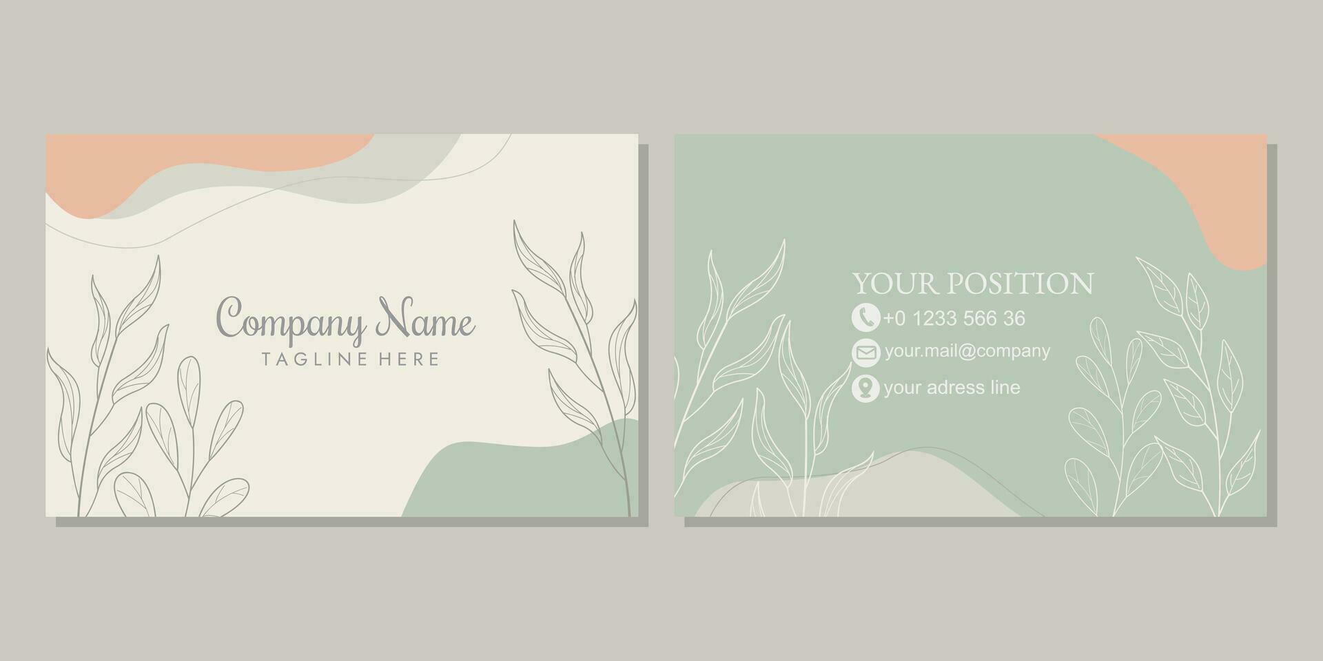 Business card design template for corporate identity. simple stylish card with hand drawn floral elements. professional business card template, visiting card, business card template. vector