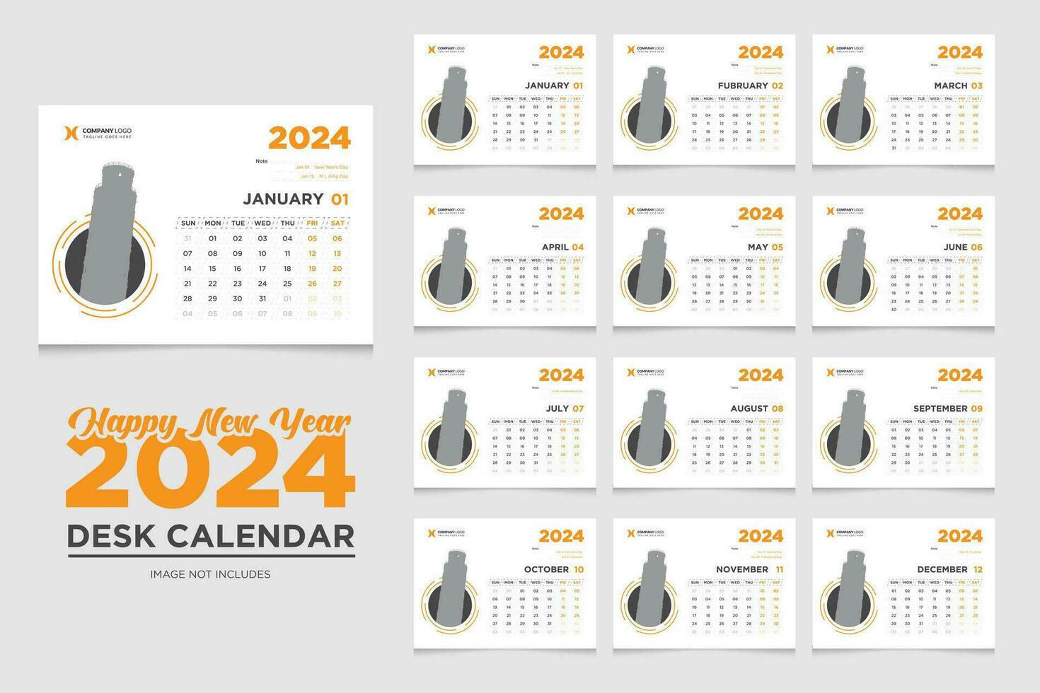 2024 new year clean desk calendar template vector