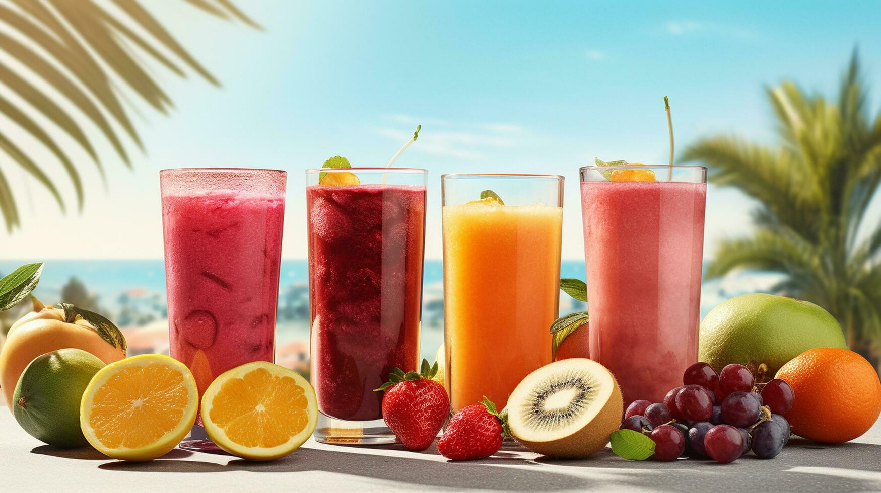 photo a front view fresh fruit cocktails with fresh fruit slices ice cooling on blue, drink juice co
